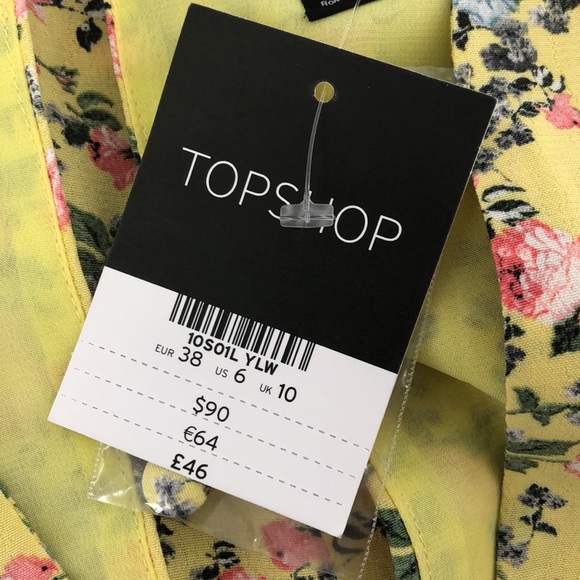 TOPSHOP Yellow Floral Print Hook Front Dress - Picture 7 of 10